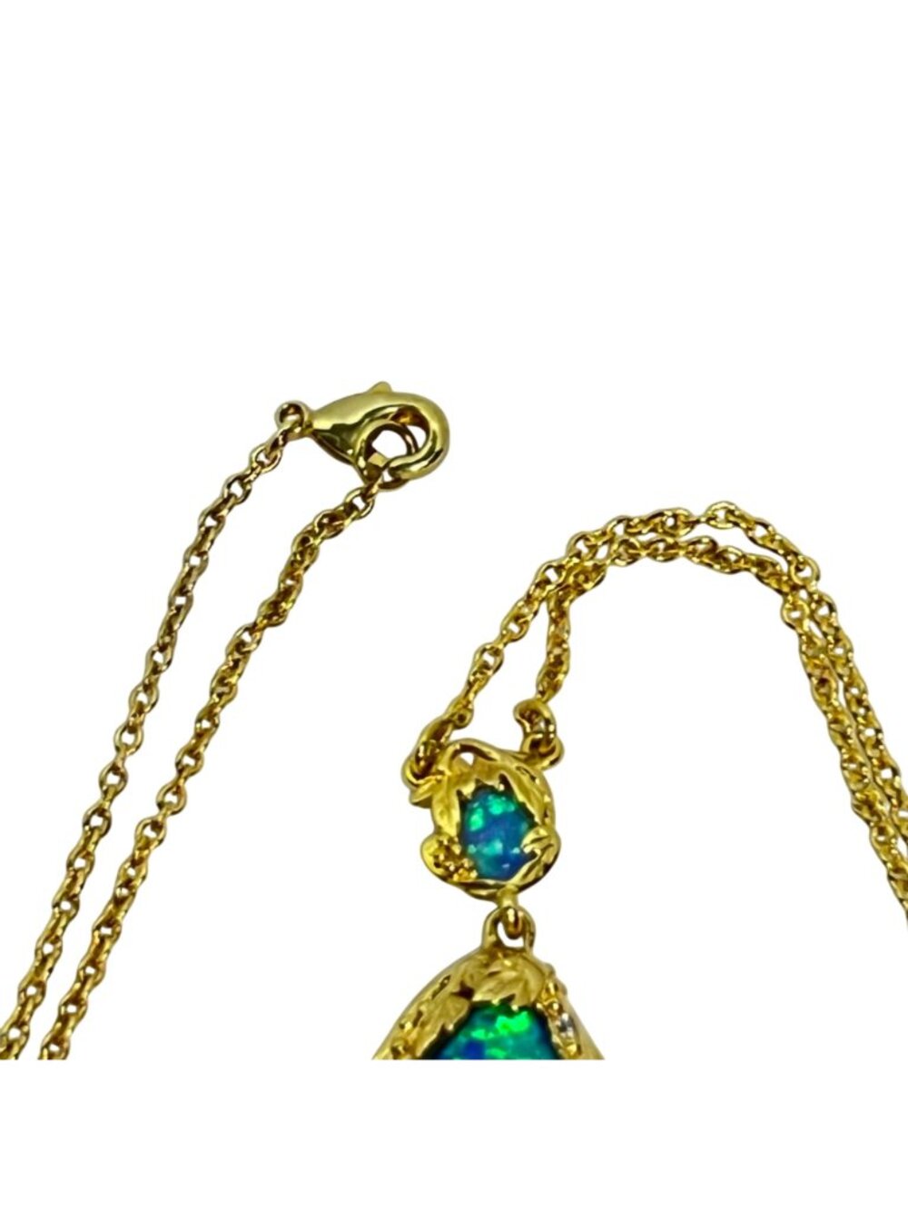 Gold Tone Cable Chain Necklace With Faux Blue/Green Opal Pendant (6392) - Picture 5 of 6